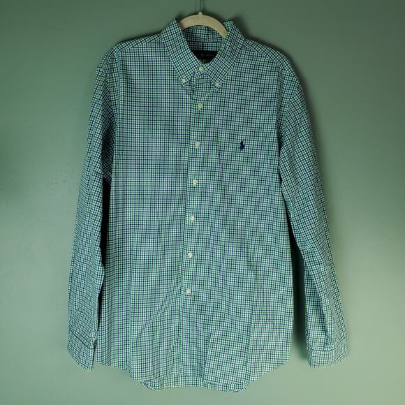 Ralph Lauren Men's Blue Green Plaid Button Down Long Sleeve Shirt Size XL - Picture 1 of 7